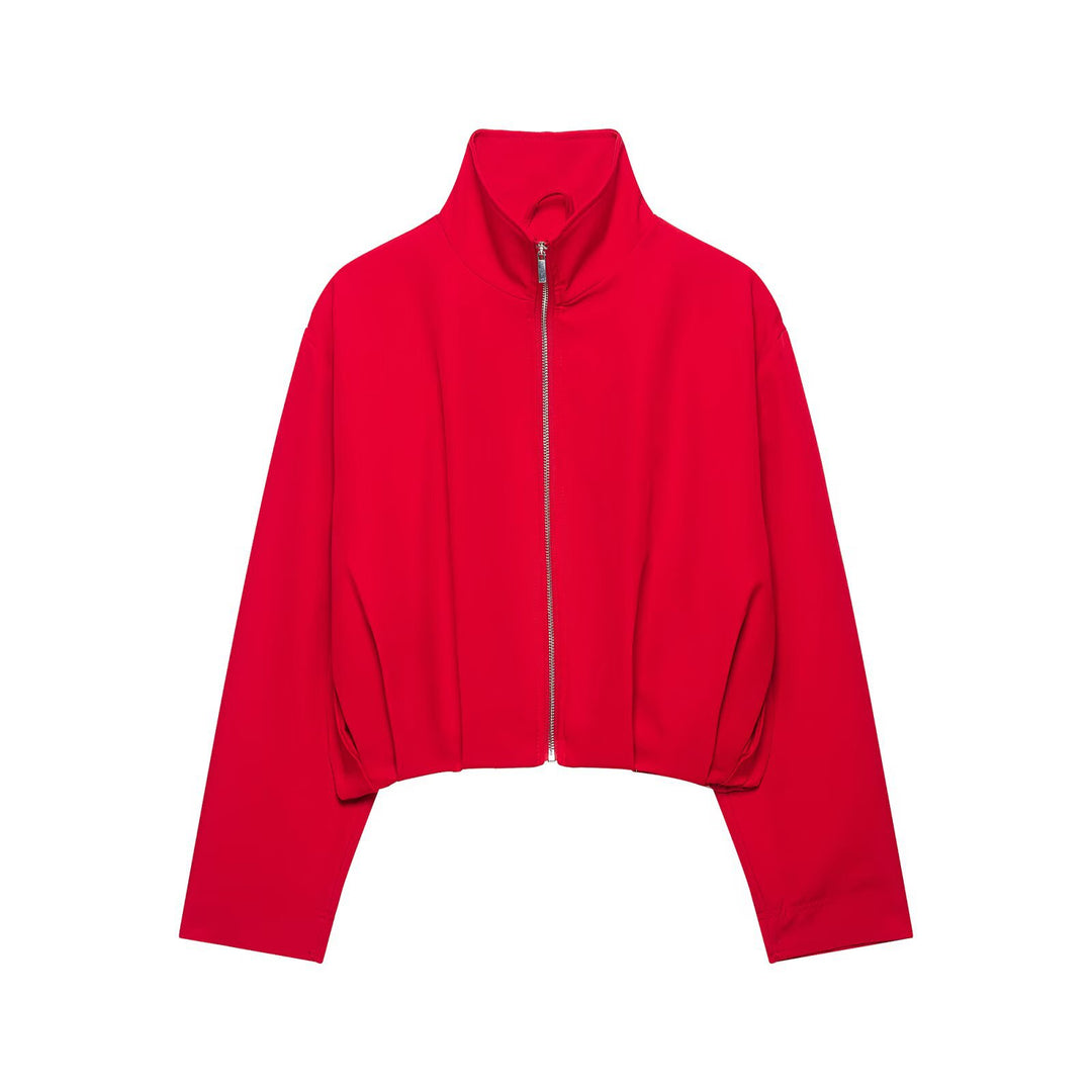 Damen Cropped-Boxy-Jacke mit hohem Stehkragen und durchgehendem Reißverschluss Nord Taschen