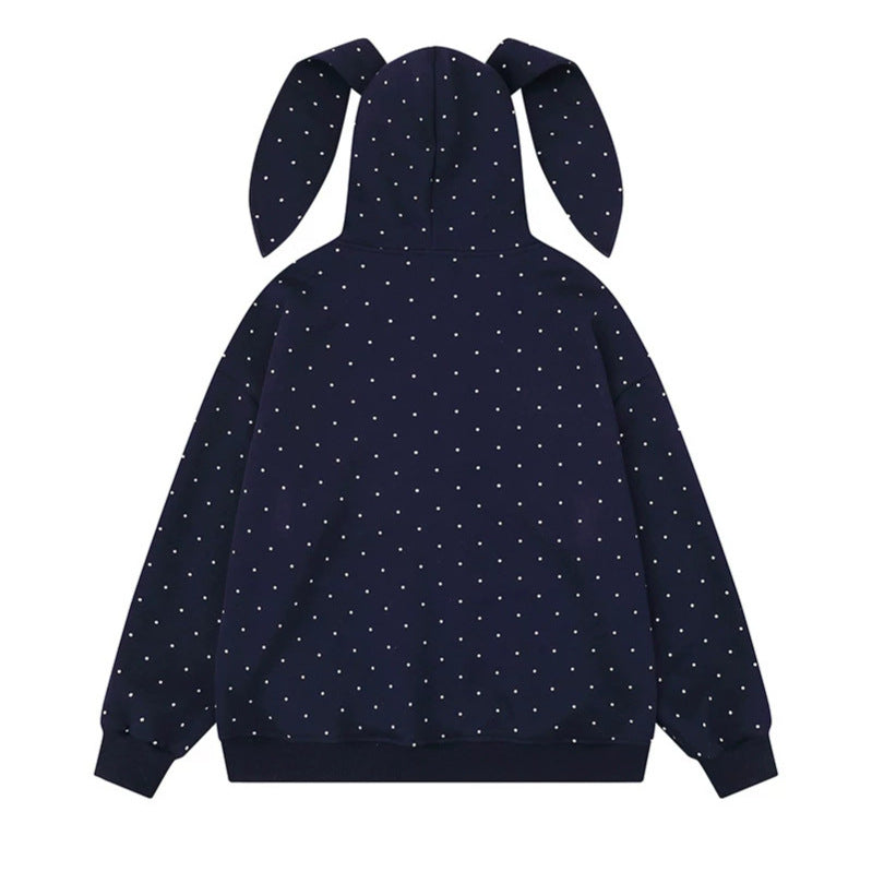 Damen Kapuzenjacke mit Hasenohren, Allover-Pünktchen und durchgehendem Reißverschluss Nord Taschen
