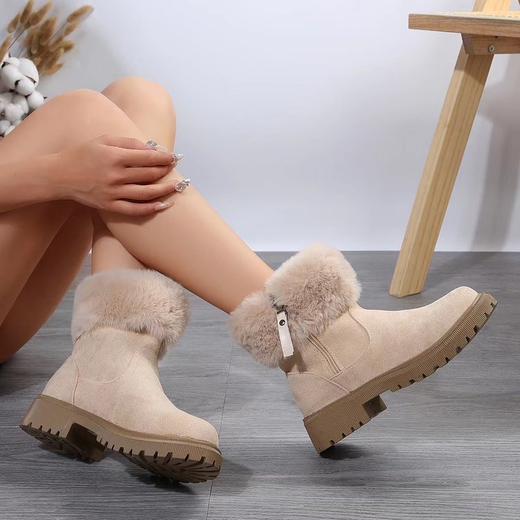 Damen  gefütterte Ankle-Boots mit vollem Fellkragen, robust profiliertem Laufsohle und seitlichem Reißverschluss Nord Taschen