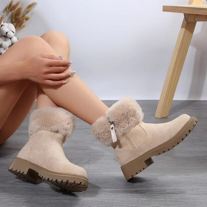 Damen  gefütterte Ankle-Boots mit vollem Fellkragen, robust profiliertem Laufsohle und seitlichem Reißverschluss Nord Taschen