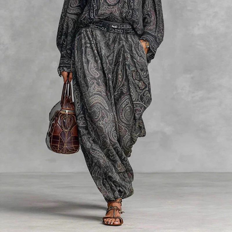 Damen Fließendes Boho-Zweiteiler-Set mit weiter Tunika und Haremshose im Paisley-Design Nord Taschen