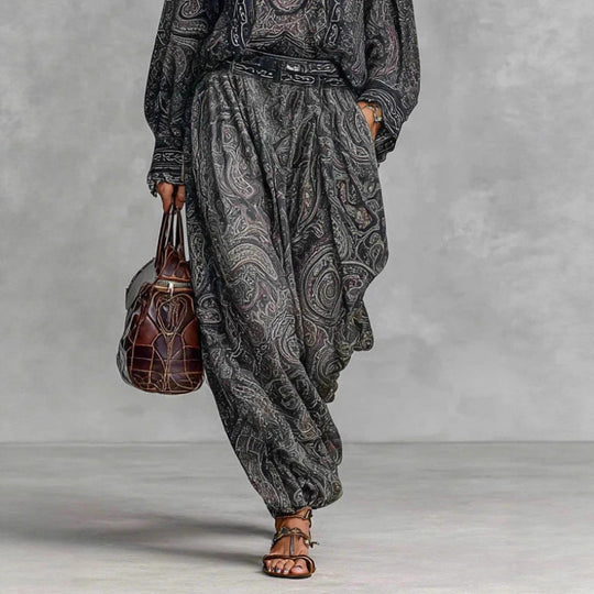 Damen Fließendes Boho-Zweiteiler-Set mit weiter Tunika und Haremshose im Paisley-Design Nord Taschen