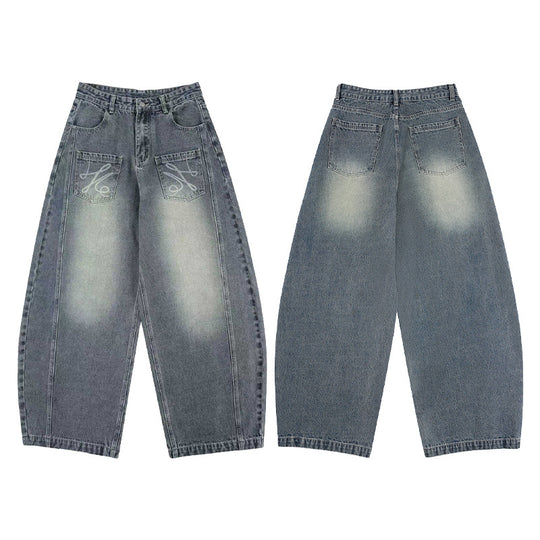 Damen Extremeweite Balloon-Jeans im Palazzoschnitt mit aufgesetzten Taschen Nord Taschen