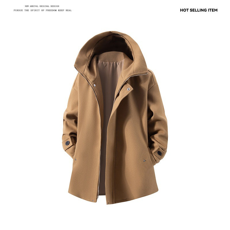 Herren Kapuzen-Mantel aus Wollmix mit Oversize-Schnitt und verdeckter Druckknopfleiste Nord Taschen