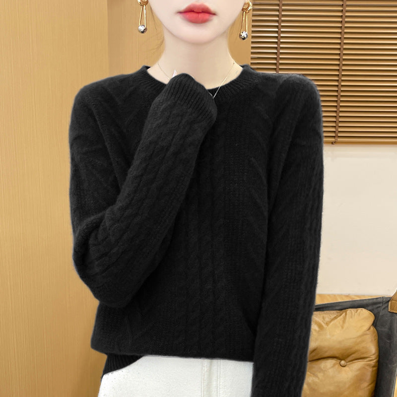 Damen Kurzpullover mit Zopfmuster, Rundhals und kaschmirähnlicher Weichheit Nord Taschen