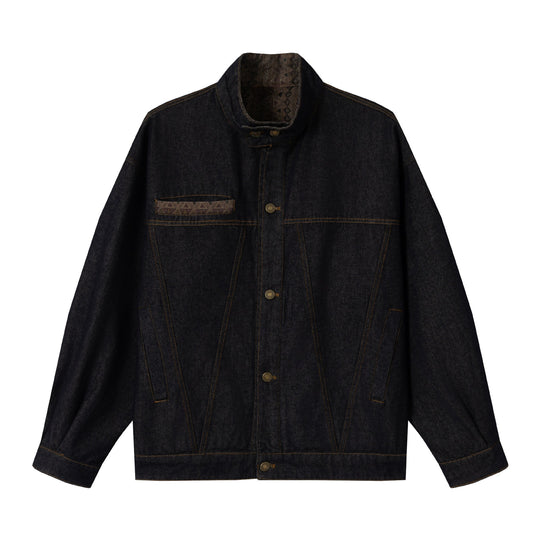 Unisex Oversized Denim-Blousonjacke mit Funnelkragen und dekorativer Brustblende Nord Taschen
