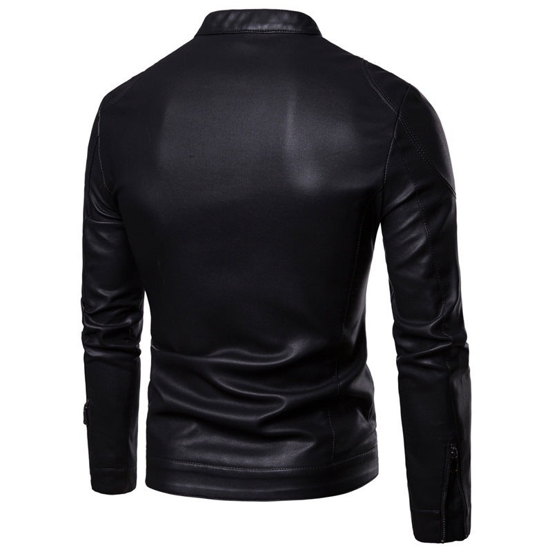 Herren Slim-Fit Kunstleder-Motorradblouson mit Stehkragen und ergonomischer Schultersteppung Nord Taschen
