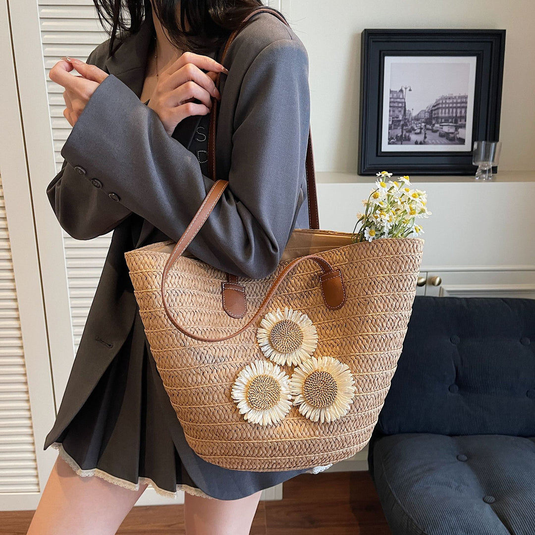 Damen Strandtasche mit dekorativen Sonnenblumenapplikationen Nord Taschen