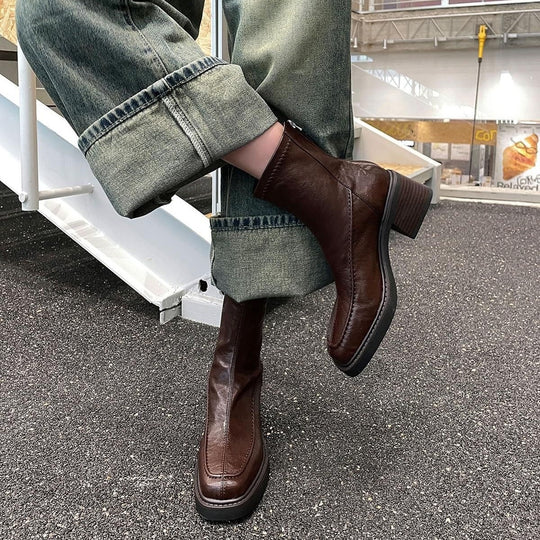 Damen Ankle-Boots im Mokassin‑Moccasin‑Look mit mittlerem Blockabsatz und Rückreißverschluss Nord Taschen