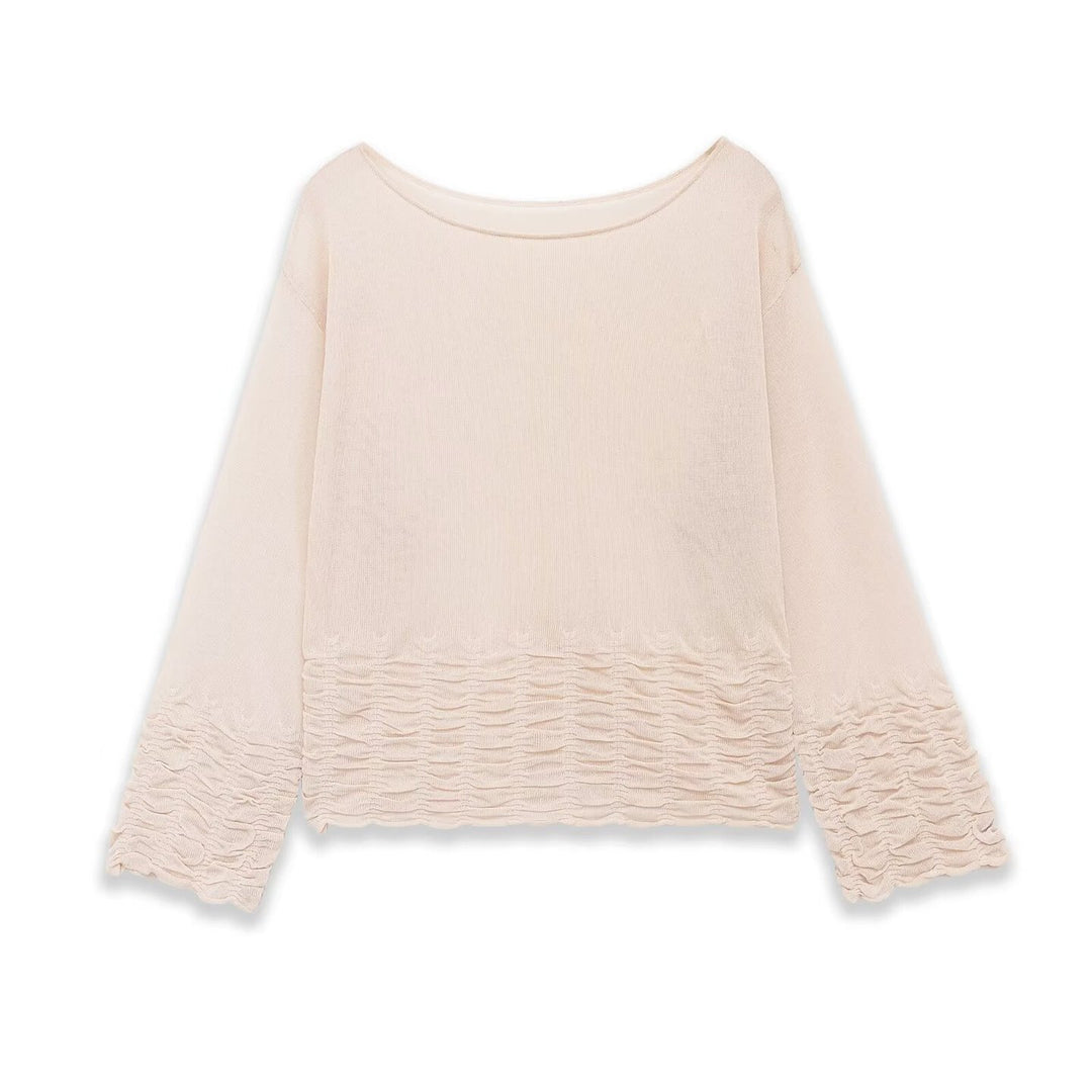 Damen Weites Strickpullover-Top mit U-Boot-Ausschnitt und gerafftem Volantsaum Nord Taschen