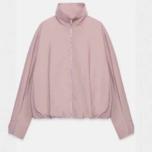 Damen Kurzblouson im Boxy‑Cut mit hohem Stehkragen, verdecktem Reißverschluss und elastischem Saum Nord Taschen