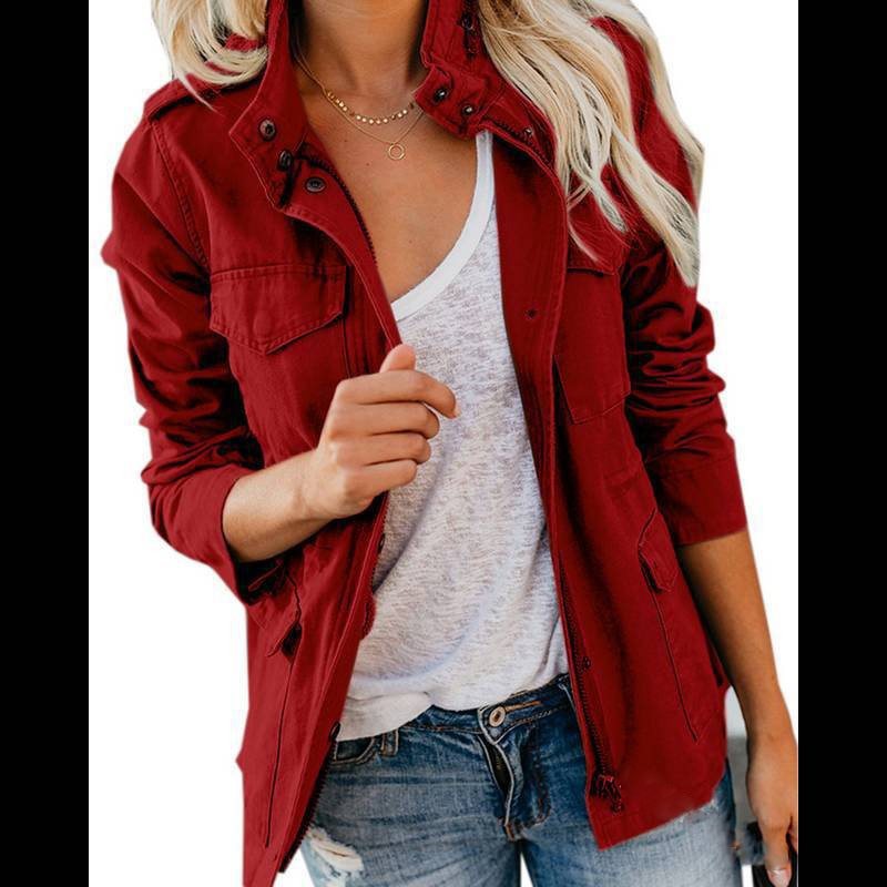 Damen Utility-Fieldjacke mit Stehkragen, aufgesetzten Taschen und Taillenzug Nord Taschen