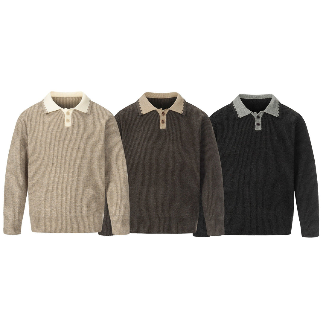 Herren Grobstrick-Polopullover mit Kontrastkragen und Halbknopfleiste Nord Taschen
