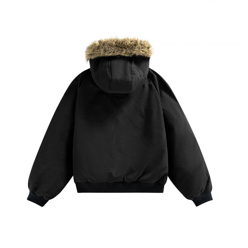 Unisex Wattierte Bomberjacke mit Kunstfellkapuze, geripptem Saum und Utility-Taschen Nord Taschen