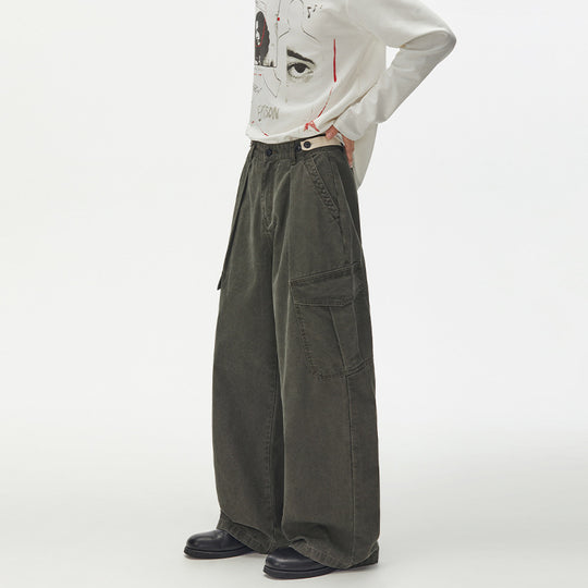 Damen Weit geschnittene Cargo-Palazzohose aus gebürstetem Baumwoll-Twill mit tiefem Schritt und aufgesetzten Klappentaschen Nord Taschen