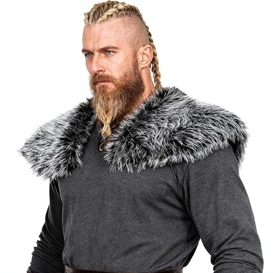 Herren Schultercape im Wiking‑/LARP‑Stil aus hochwertigem Kunstpelz mit breitem Umlegekragen Nord Taschen