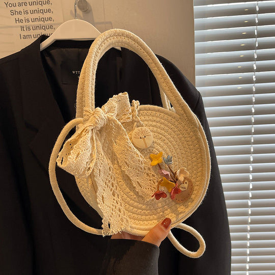 Damen Jute-Umhängetasche mit floralen Applikationen Nord Taschen