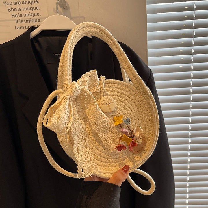 Damen Jute-Umhängetasche mit floralen Applikationen Nord Taschen