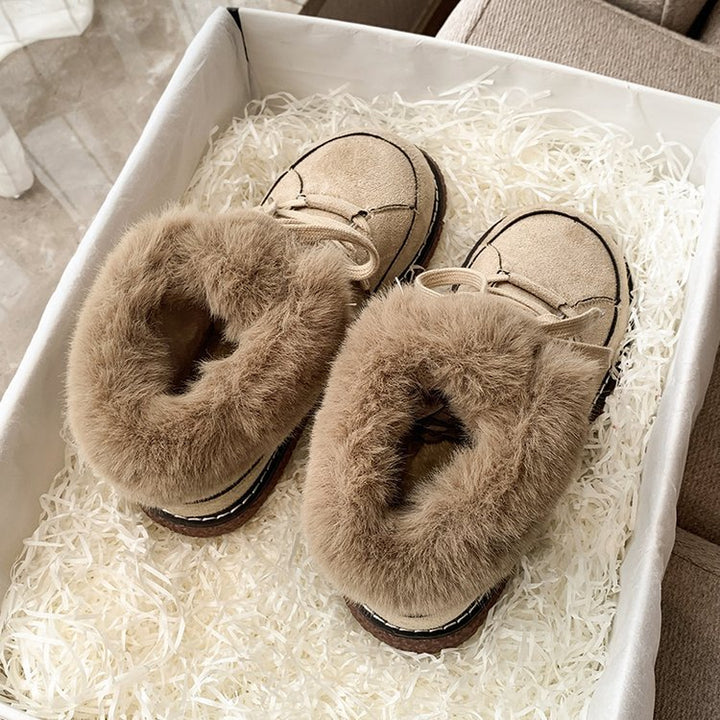 Damen  gefütterte Schnür-Boots mit Kunstfellkragen und rutschfester Plateau-Sohle Nord Taschen