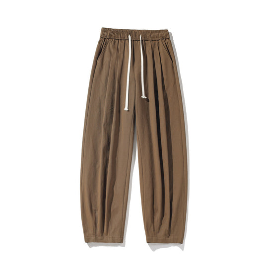 Herren Weitgeschnittene Palazzo-Loungehose mit Tunnelzug, hoher Taille und fließender Baumwollmischung Nord Taschen