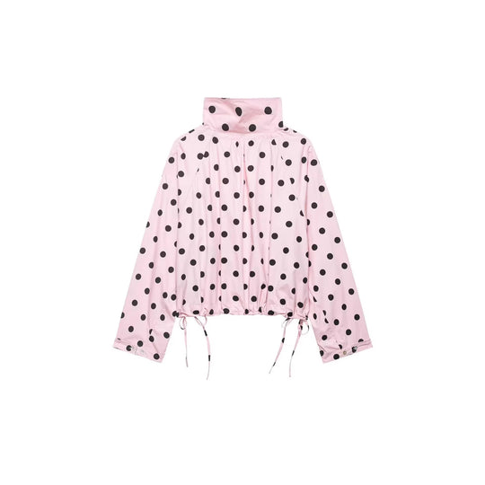 Damen Gepunktete Cropped-Übergangsjacke mit hohem Stehkragen, Tunnelzug und Oversize-Ärmeln Nord Taschen