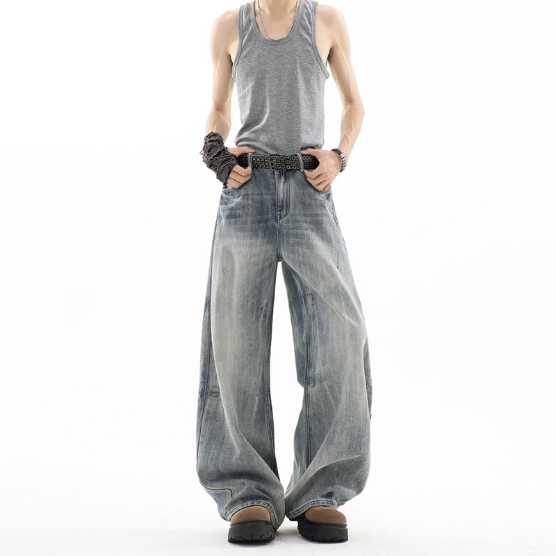 Herren Ultraweite Baggy-Jeans mit tiefem Schritt und strukturierter Faltenoptik Nord Taschen