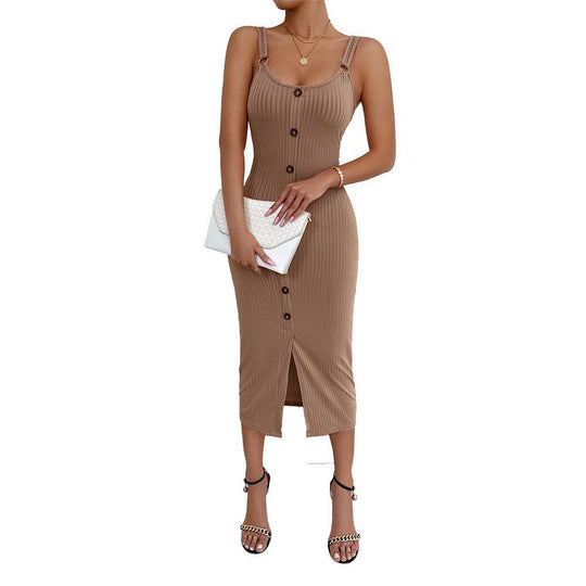 Damen figurbetontes Kleid mit Knopfdetails und hohen Seitenschlitzen Nord Taschen