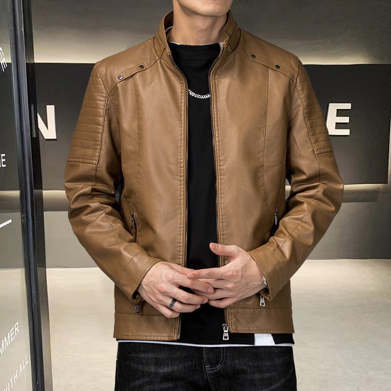 Herren schlanker Kunstleder-Moto-Blouson mit ergonomischen Nähten und Stehkragen Nord Taschen