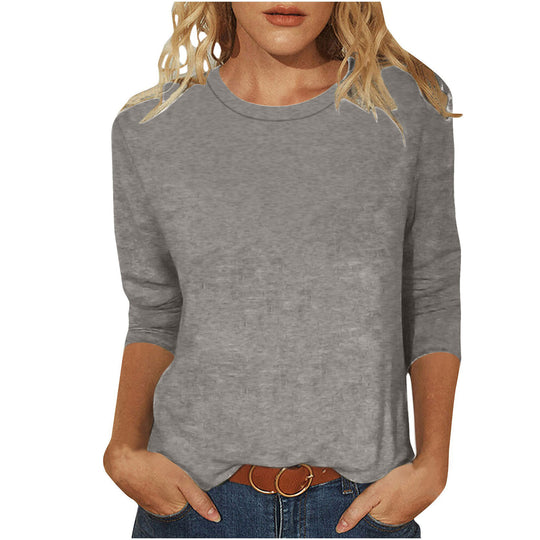 Damen nan lässiges 3/4-Arm Shirt mit Rundhalsausschnitt, lockerer Passform und seitlichen Schlitzen Nord Taschen