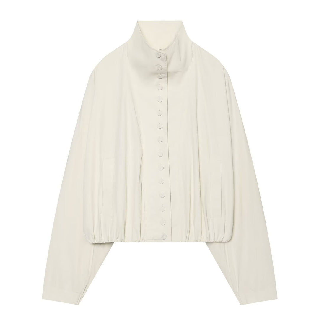 Damen Cropped-Blouson mit hohem Stehkragen, durchgehender Knopfleiste und Ballonärmeln Nord Taschen