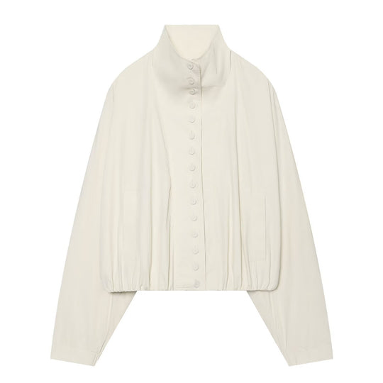 Damen Cropped-Blouson mit hohem Stehkragen, durchgehender Knopfleiste und Ballonärmeln Nord Taschen
