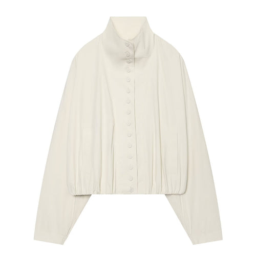 Damen Cropped-Blouson mit hohem Stehkragen, durchgehender Knopfleiste und Ballonärmeln Nord Taschen
