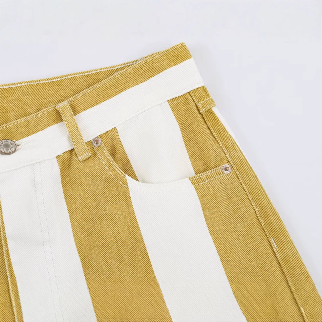 Damen Taillenhohe Culotte-Hose mit breiten Streifen und weitem Bein Nord Taschen