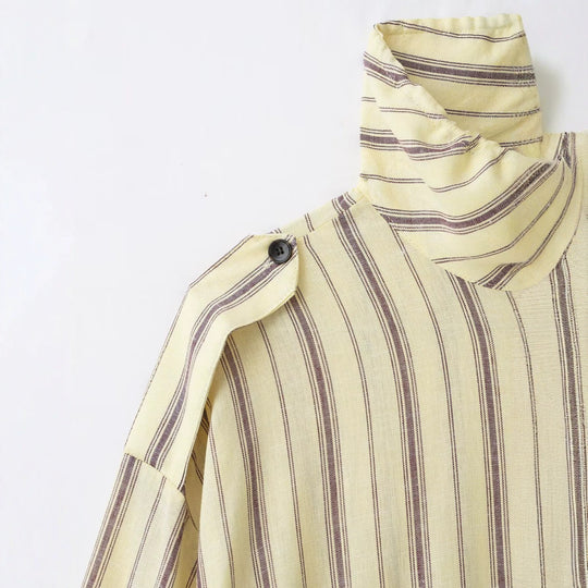 Damen Gestreifte Leichte Blousonjacke mit Standkragen und Tunnelzug Nord Taschen