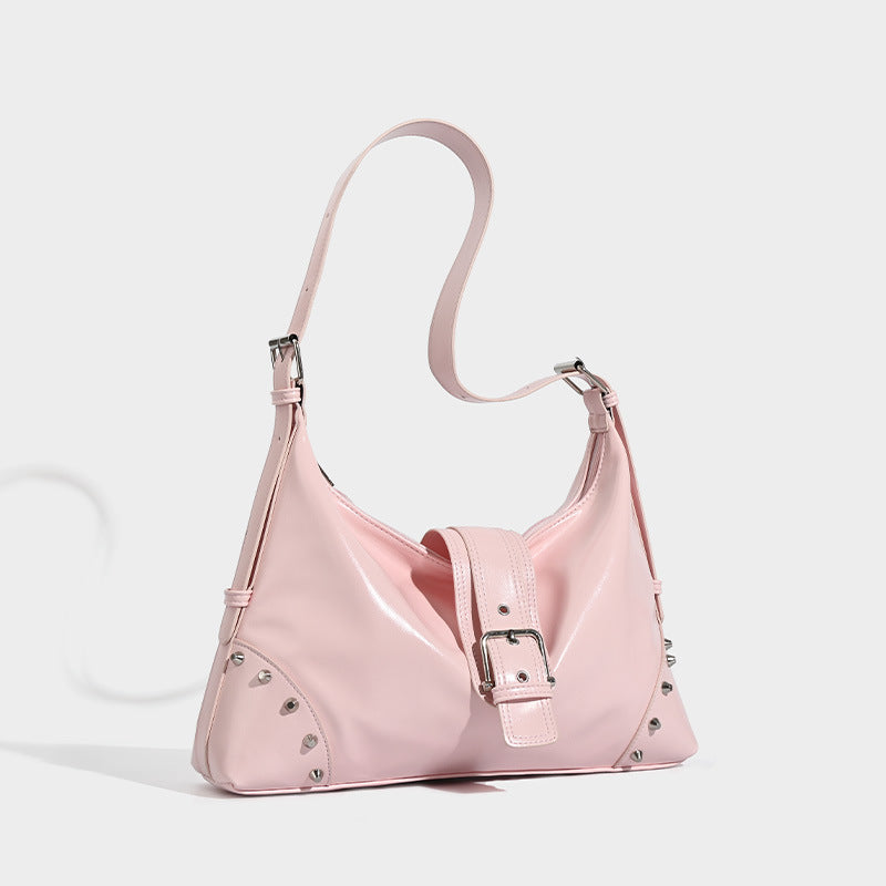 Damen Hobo-Tasche mit glänzendem Material und dekorativen Nieten Nord Taschen