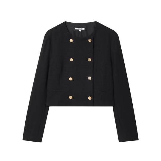 Damen Kurzer Doppelreihiger Blazer mit Rundhals und Zierknöpfen Nord Taschen