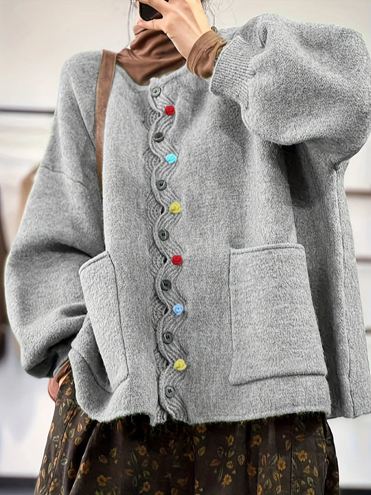 Damen Modischer Strickcardigan mit bunten Knöpfen Nord Taschen