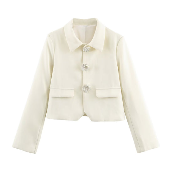 Damen Cropped-Blazer mit floralen Zierknöpfen und Pattentaschen Nord Taschen