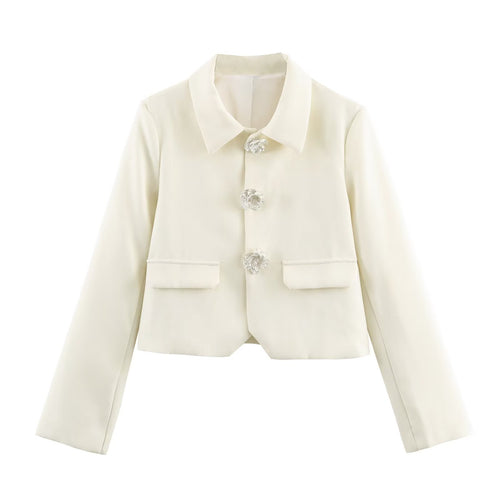 Damen Cropped-Blazer mit floralen Zierknöpfen und Pattentaschen Nord Taschen