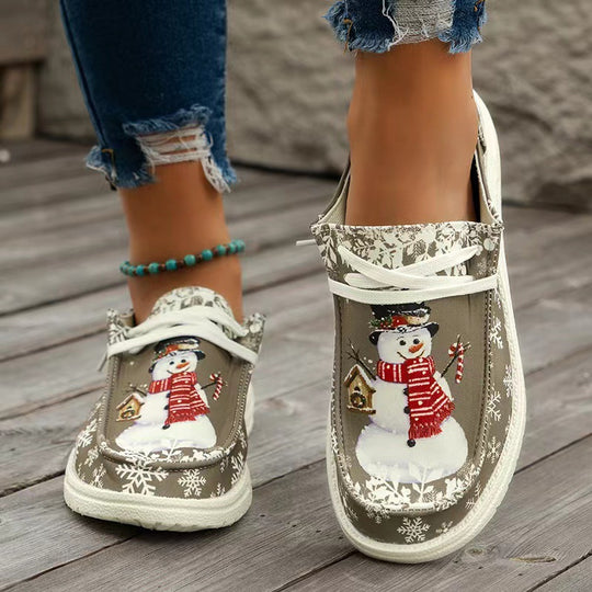 Damen Canvas‑Sneaker mit festlichem Schneemann‑Print, gepolstertem Komfortfußbett und rutschfester Gummisohle Nord Taschen