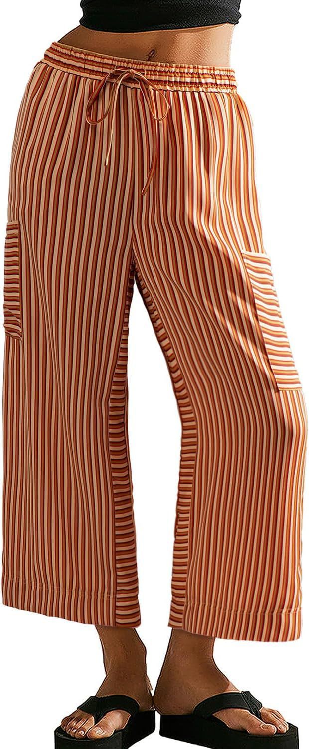 Damen Weitgeschnittene Streifen-Hose Nord Taschen
