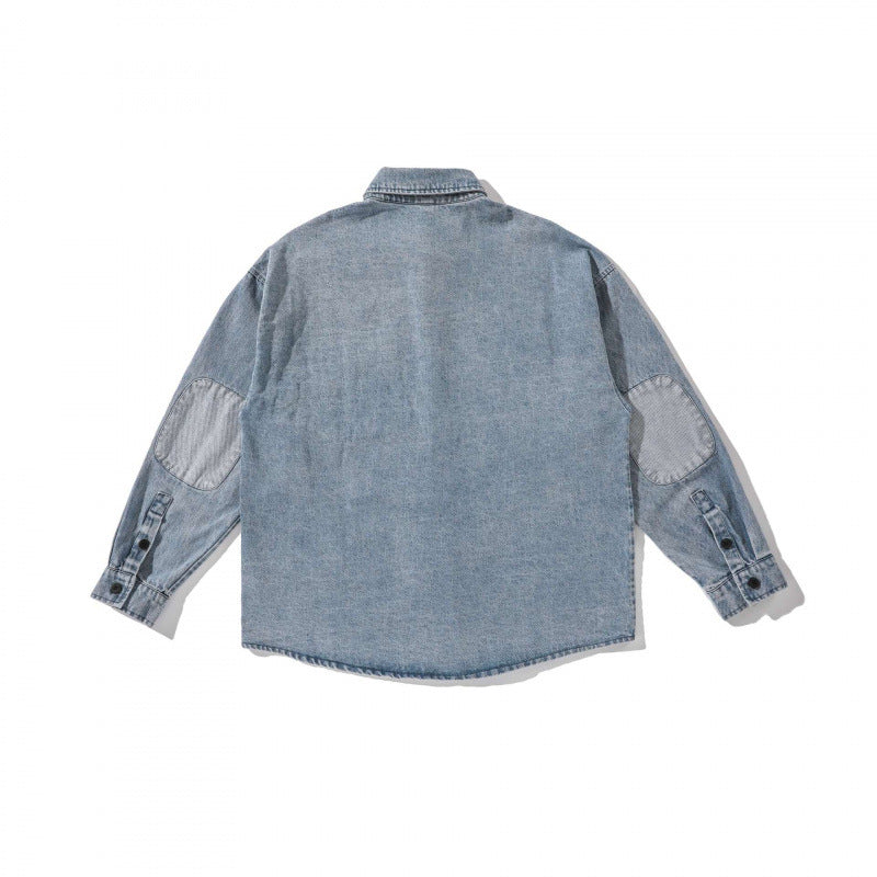 Unisex Kastenförmige Oversized Denim Hemdjacke mit Brusttasche und verwaschener Optik Nord Taschen