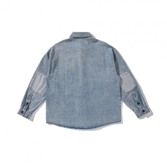 Unisex Kastenförmige Oversized Denim Hemdjacke mit Brusttasche und verwaschener Optik Nord Taschen