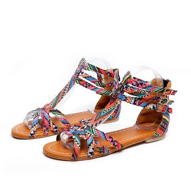 Damen verstellbare Freizeit-Sandalen mit buntem Design und komfortablem Fußbett Nord Taschen