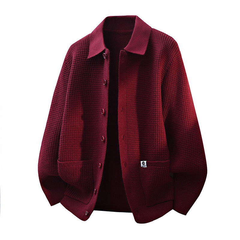 Herren Grobstrukturierte Hemdjacke-Strickcardigan mit Waffelstruktur, Hemdkragen & aufgesetzten Taschen Nord Taschen