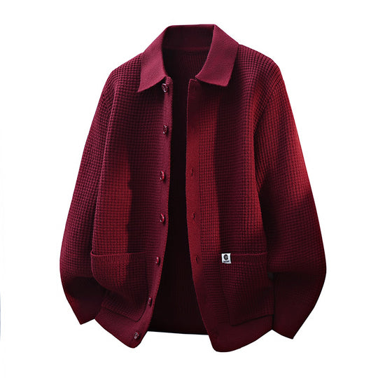 Herren Grobstrukturierte Hemdjacke-Strickcardigan mit Waffelstruktur, Hemdkragen & aufgesetzten Taschen Nord Taschen