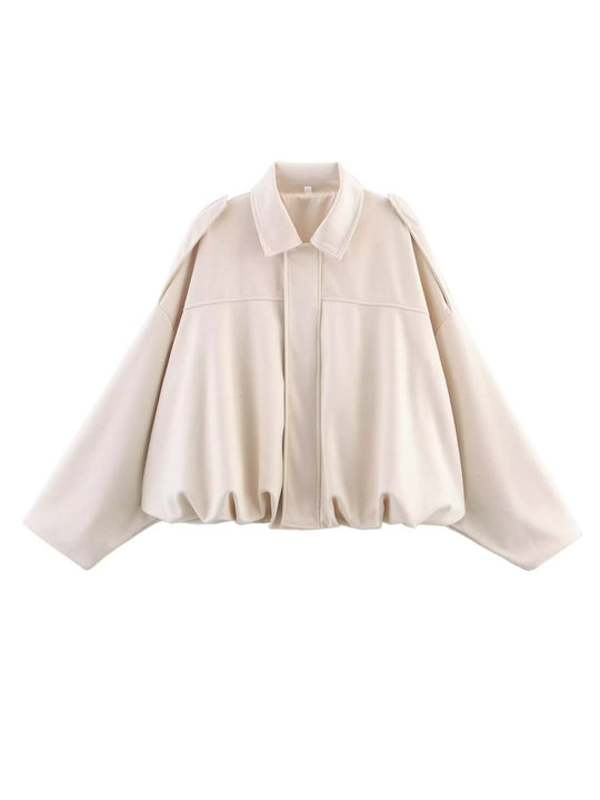 Damen Gekürzte Oversize-Blousonjacke aus Veloursoptik mit Tunnelzugsaum und Schulterpatten Nord Taschen