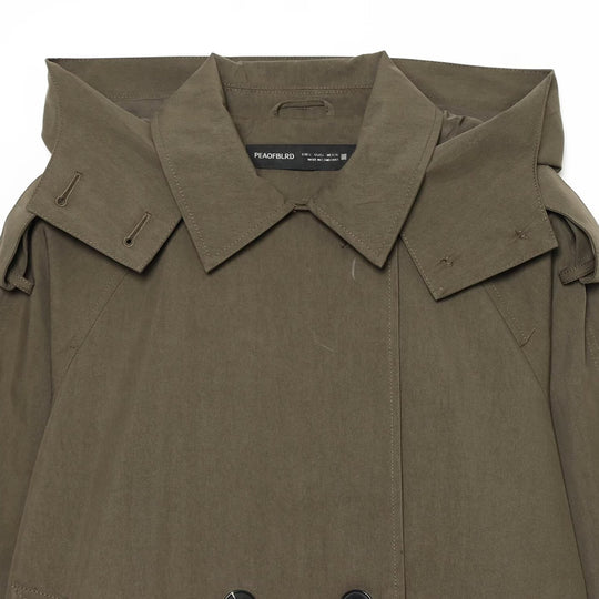 Damen Kurzgeschnittener Doppelreihiger Trenchcape-Mantel mit abnehmbarem Kragen Nord Taschen