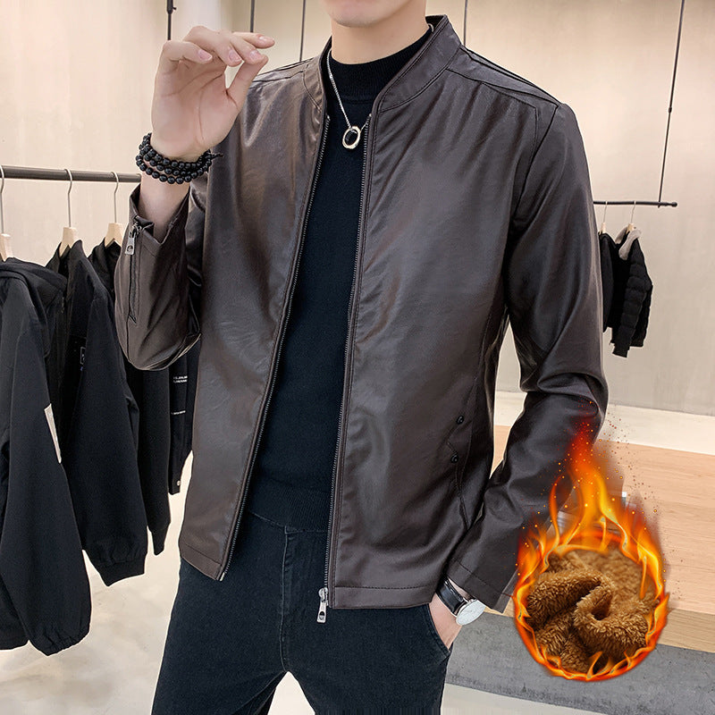 Herren schmal geschnittener Kunstleder Flightblouson mit minimalistischem Stehkragen und verdeckter Reißverschlussleiste Nord Taschen