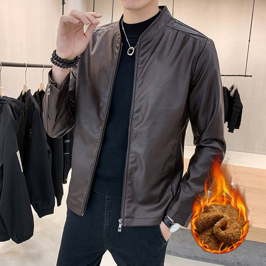 Herren schmal geschnittener Kunstleder Flightblouson mit minimalistischem Stehkragen und verdeckter Reißverschlussleiste Nord Taschen